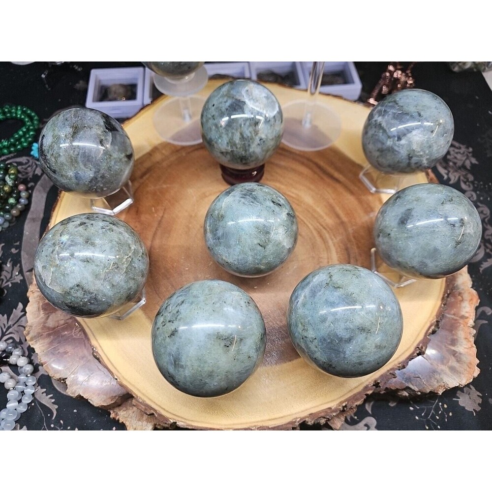 1Pc Natural Rainbow Labradorite Crystal Sphere Ball Polished 60mm